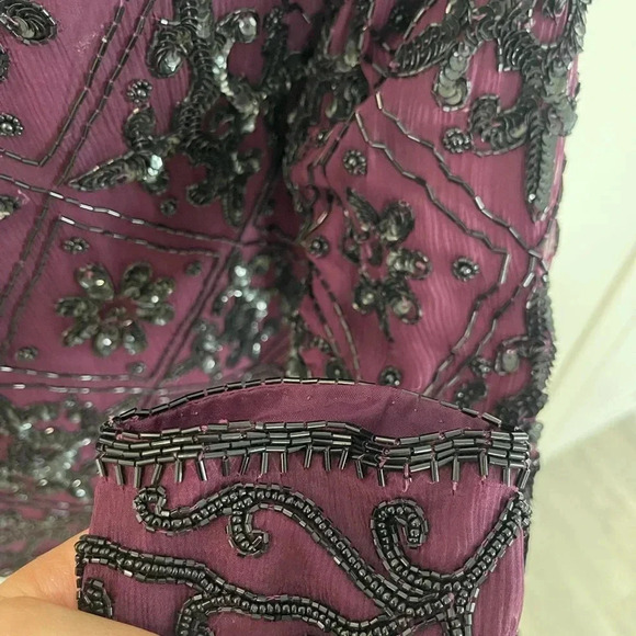 Scala Maroon Black Beaded Silk Evening Jacket - Picture 3 of 8